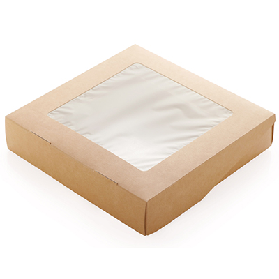 Контейнер бумажный с окном 1500мл ДхШхВ 200х200х40мм TABOX квадратный КРАФТ