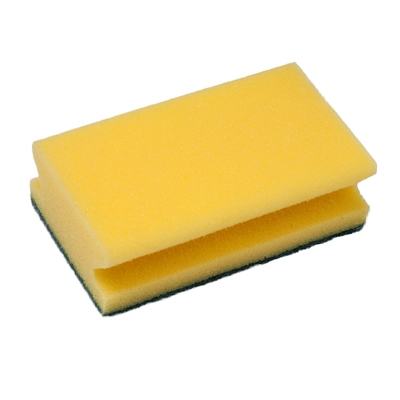 Губка для поверхностей профилированная 140х85х45 мм ПРОФ зелёным абразивом ЖЕЛТЫЙ ПОРОЛОН