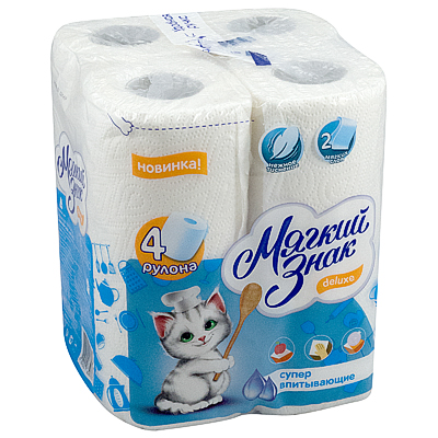 Полотенце бумажное 2-сл 4 рул/уп DELUXE супер впитывающие БЕЛЫЙ ЦЕЛЛЮЛОЗА